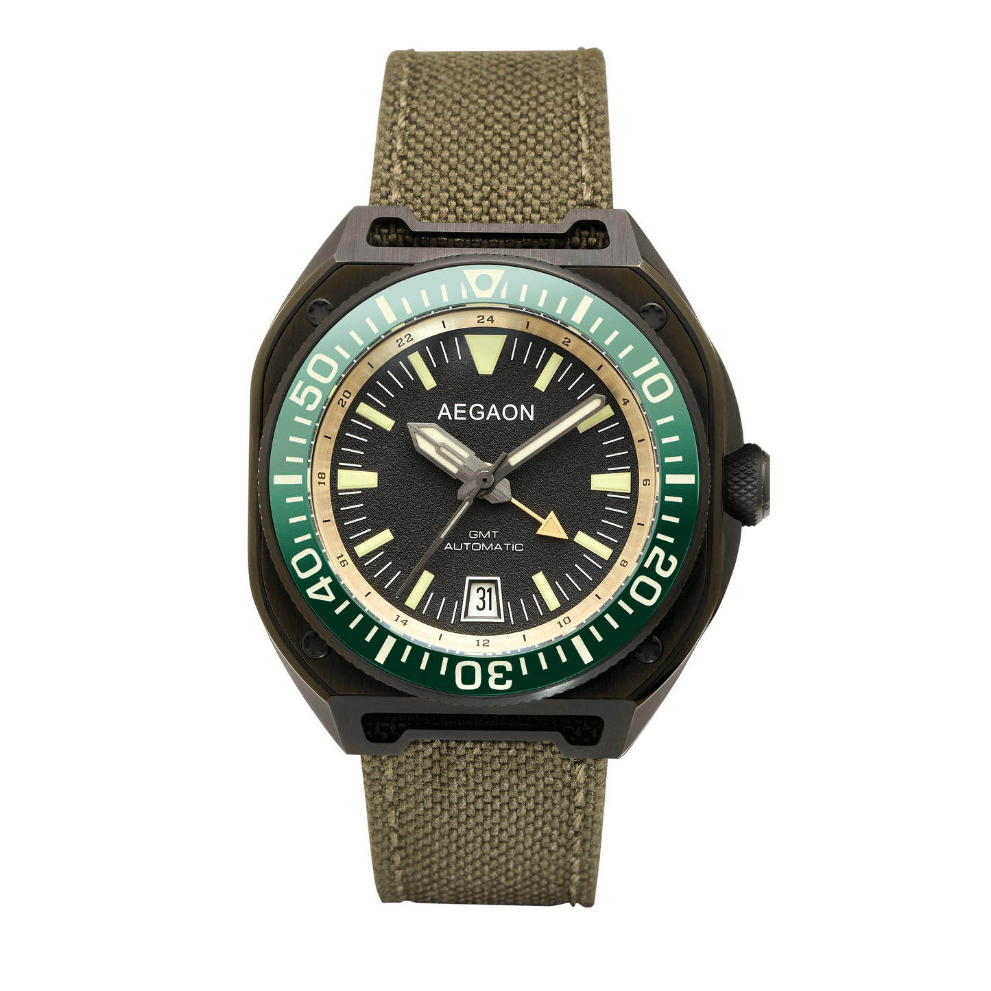 "TEMPTATION III" GMT Automatic Dive Watch (Roheline)